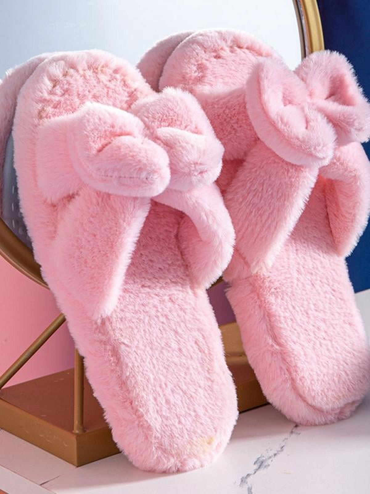 Taykoo Fuzzy Slippers Women Cross Band Fluffy Soft Plush Furry Cozy House Slippers - Walmart.com