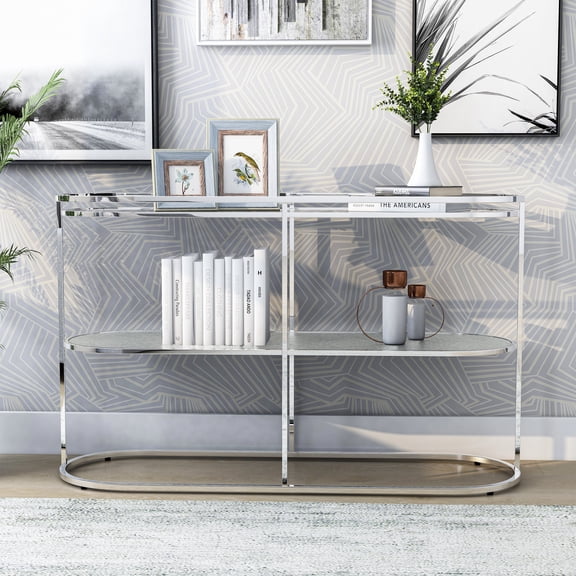Taylaa 1-Shelf Waterfall Glass Top Sofa Table, Chrome
