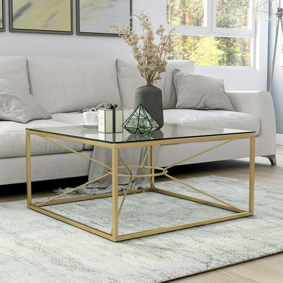 Taylan Glass Top Rectangle Coffee Table, Gold