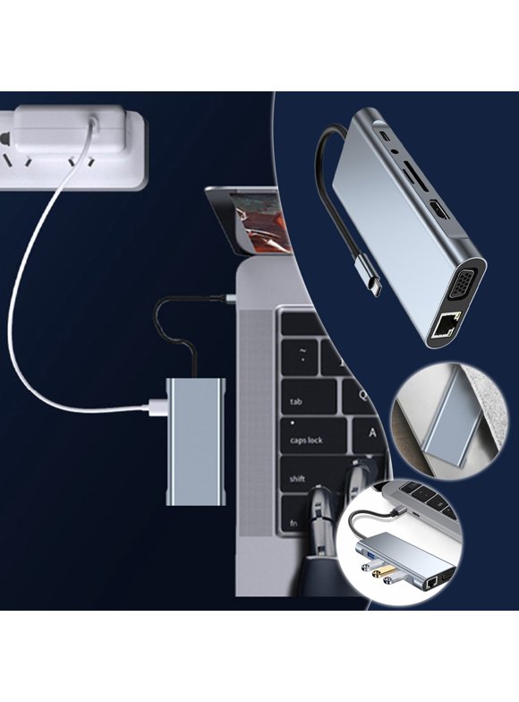 Taylongift Christmas Valentine's Day 11-in-1 Type-C Network Hub Multi-Splitter Adapter With HDMI + RJ45 + PD + + + VGA + Audio + XUSB3.0 + 3xUSB2.0 For PC Computer Accessories