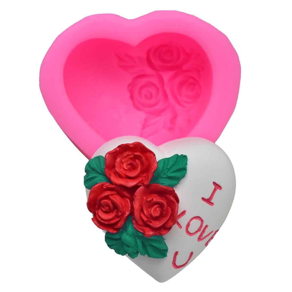 Taylongift Christmas Valentine's Day Heart Shaped Silicone Mould Rose
