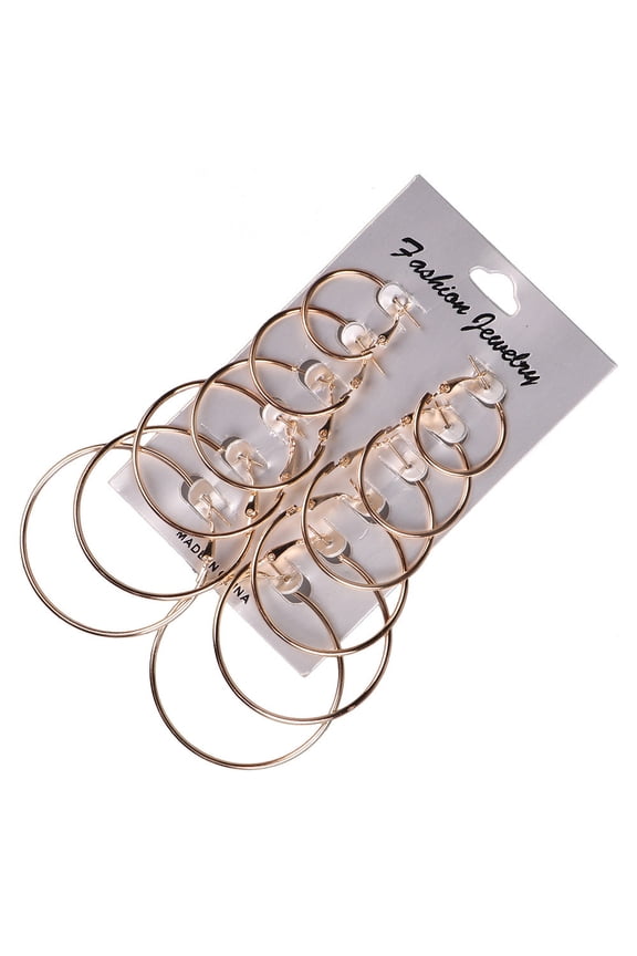 6Pairs/set Vintage Gold Big Circle Hoop Earrings Women Steampunk Ear Clip