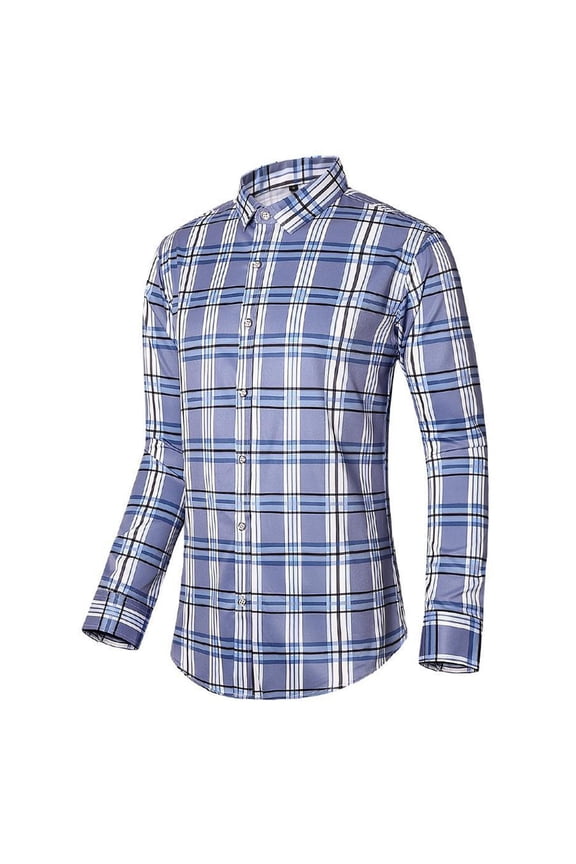 Clearance Men's Casual Fashion Loose Plus Size Combination Plaid Long Sleeved Shirt