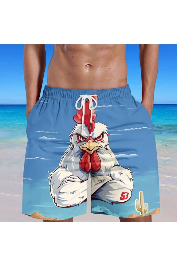 Clearance Men's Flame Printing Special Rooster Print Beach Casual Trouser Shorts Pant