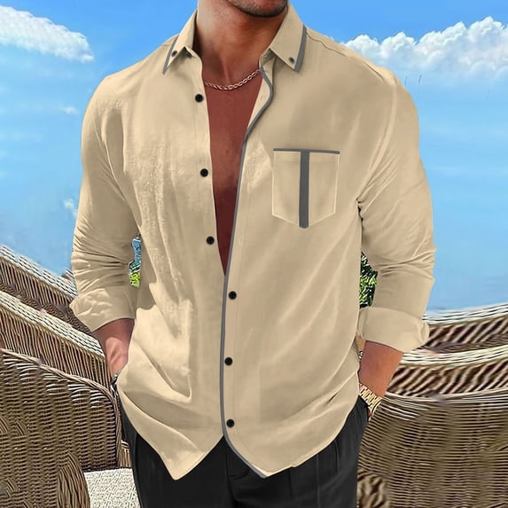 Taylonsss Clearance Men's Lapel Button Striped Loose Casual Long Sleeved Shirt
