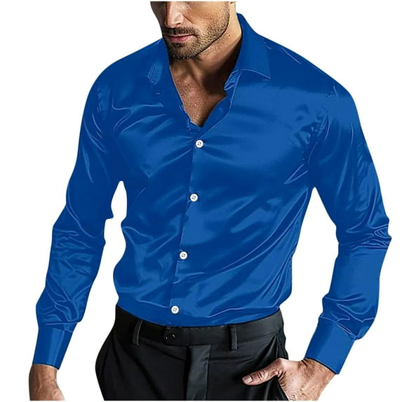 Taylonsss Clearance Men's Long Sleeve Turndown Collar Blouse Shirt
