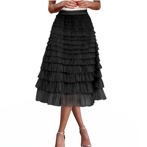 Taylonsss Clearance Women Fashionable Solid Color Commuting Mesh Cake Skirt