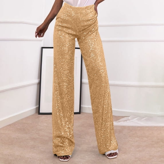 Taylonsss Women'S Solid Color Sequined Fashion Casual Straight-Leg High-Waisted Pants
