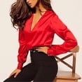 thumbnail image 1 of Taylonsss Women's Casual Solid V-Neck Fashion Long Sleeve Buttons Shirts Tops, 1 of 8