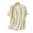 thumbnail image 1 of Taylonsss Clearance Women's Fashionable Pleated Short Sleeved Button Up Shirt Women's Cotton And Linen Short Sleeved Round Neck Top/shirt, 1 of 7