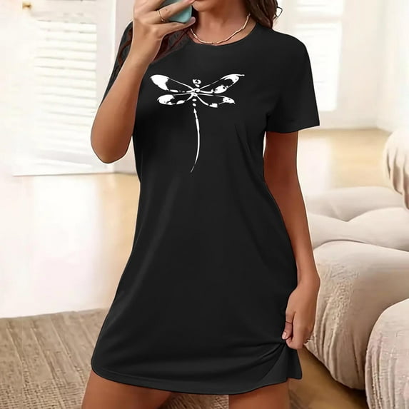 Taylonsss Clearance Women's Oversized Short Nightgown Fashion Chest Print Short Sleeve Nightdress