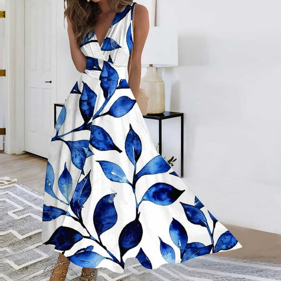 Taylonsss Women's Spring/Summer Sleeveless Color V-Neck Wrapped Chest Dress Long Dress