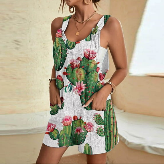 Taylonsss Clearance Women's Summer Comfortable Casual Suspender Printing Shorts Pocket Jumpsuit Shorts
