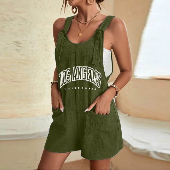 Taylonsss Clearance Women's Summer Comfortable Casual Suspender Printing Shorts Pocket Jumpsuit Shorts