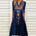 thumbnail image 1 of Taylonsss Women's V-neck Pocket Bohemian Printed 3/4 Sleeve Dress Women, 1 of 5