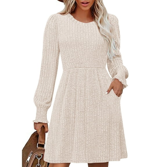 Taylonsss Fall Dresses for Women Square Neck Long Sleeve Dresses Casual Babydoll Sweater Dress