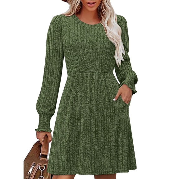 Taylonsss Fall Dresses for Women Square Neck Long Sleeve Dresses Casual Babydoll Sweater Dress