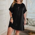 thumbnail image 1 of Taylonsss Fashion Plus Size Women Loose Round-Neck Summer Short Sleeve Cotton And Linen Dress, 1 of 9