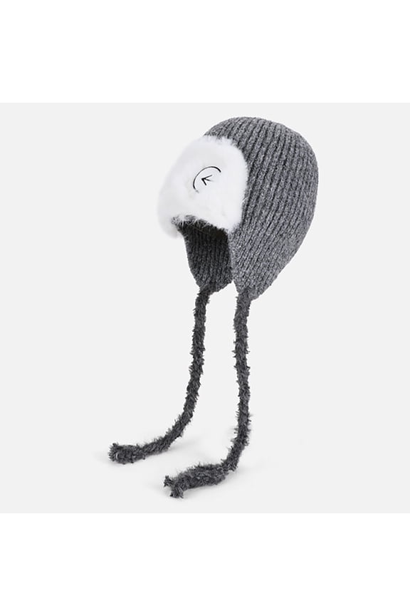 Fashion Women's Winter Cute Pullover Knit Hat with Ear Flaps Warm Beanie Skull Cap with Strap Hat for Outdoor Skiing
