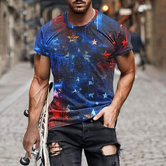 Taylonsss Independence Day Men's Independence Day Printed Round Neck Short Sleeved Man T-shirt Short Sleeved Round Neck Top/Shirt