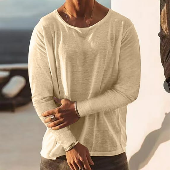 Taylonsss Men Casual Fashion Round Neck Long Sleeve Pullover Breathable Shirt Blouse Tops