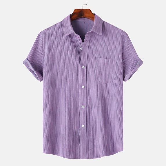 Taylonsss Men Casual Solid Turndown Short Sleeve Button Closure Shirt Hawaii Blouse