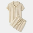 thumbnail image 1 of Taylonsss Men Casual Turndown Solid Linen Button Top Elastic Waist Shorts Blouse And Pants Suit, 1 of 9