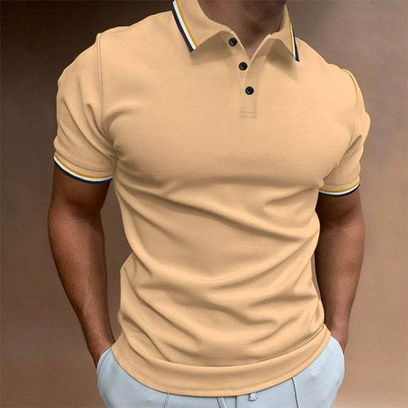 Taylonsss Men's Casual T-shirt Solid Color Turndown Collar Short Sleeve Tops Blouse