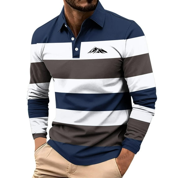 Taylonsss Men's Long Sleeve Striped Print Casual Shirt with Button Front and Turndown Collar for Spring Outdoor and Daily Wear