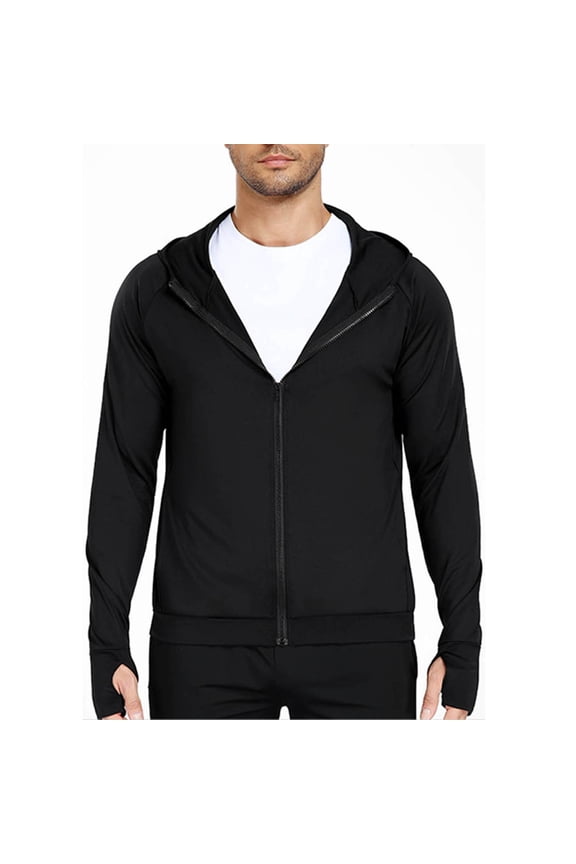 Men's Polyester Hooded Fitness Jacket with Thumbhole Pockets High-Elastic & Sweatproof for Winter Training Cycling Running Casual Outdoor Activities