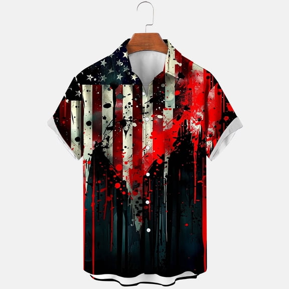 Taylonsss Men's Printing Button Casual Short Sleeve Turndown Collar Blouse Shirt