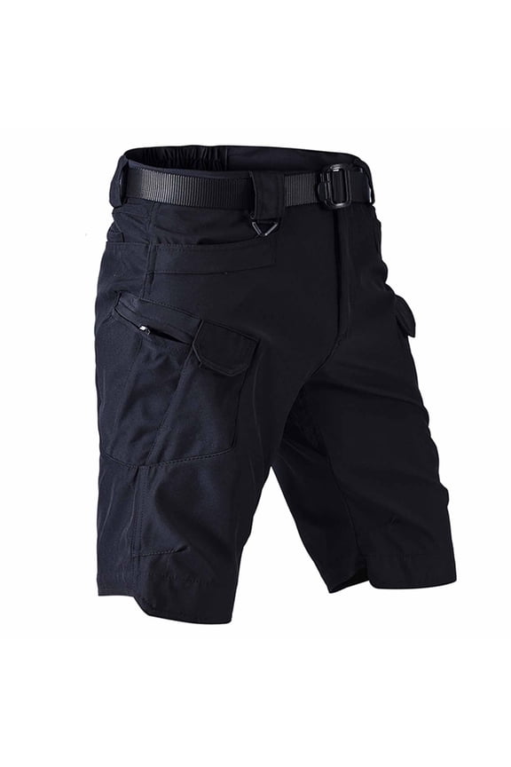 Men's Solid Color Tactical Cargo Shorts with Multiple Pockets Button Waist and Zipper for Outdoor Sports Casual Wear