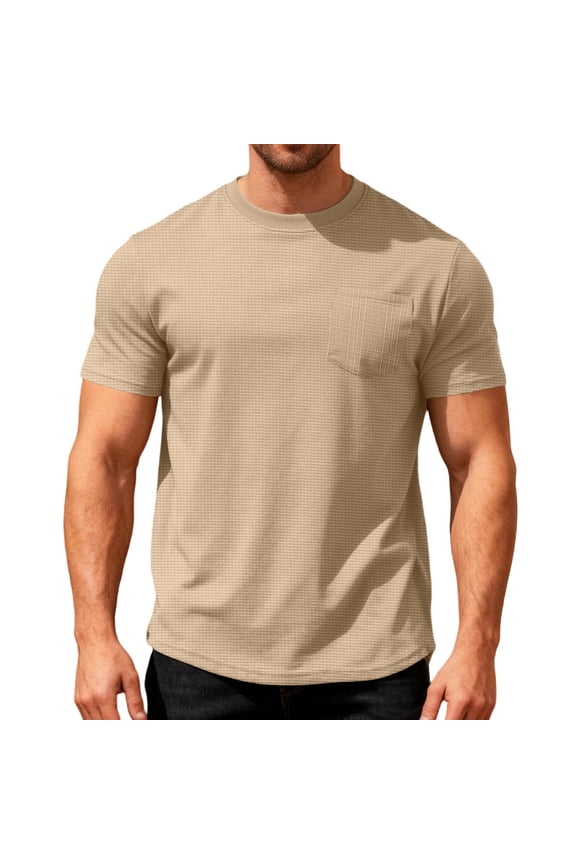 Men's Summer Loose Fit Casual Short Sleeve T-Shirt with Pocket Breathable Moisture Wicking Round Neck Tee Polyester Rayon Spandex Blend for All-Day Comfort