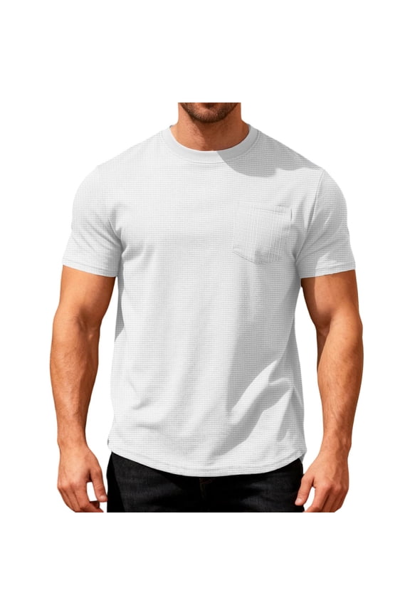 Men's Summer Loose Fit Casual Short Sleeve T-Shirt with Pocket Breathable Moisture Wicking Round Neck Tee Polyester Rayon Spandex Blend for All-Day Comfort