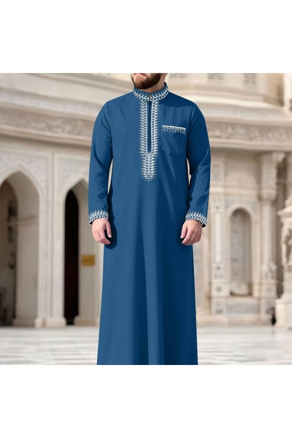 Men's Traditional Middle Eastern Embroidered Robe Long Sleeve Round Neck Casual Ethnic Wear for Party Wedding Spring Summer