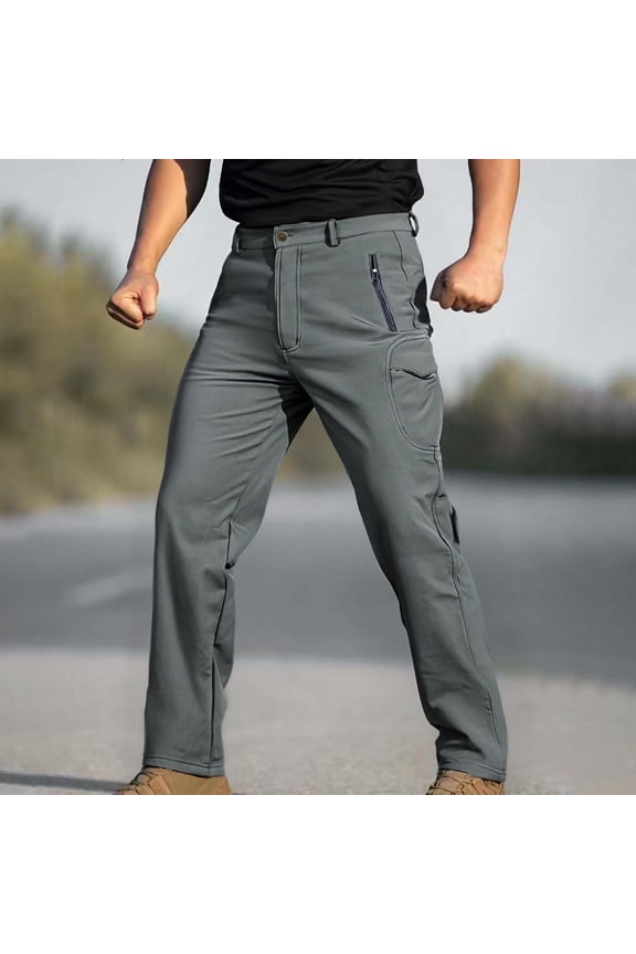 Men's Winter Thermal Pants with Multiple Pockets Waterproof Warm Breathable Outdoor Loose Fit Soft Shell