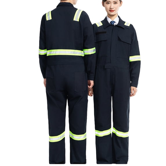 Taylonsss Men's Winter Workwear Reflective Turn-Down Collar Long Sleeve Jumpsuit with Multiple Pockets Casual and Durable Outdoor Work Clothes