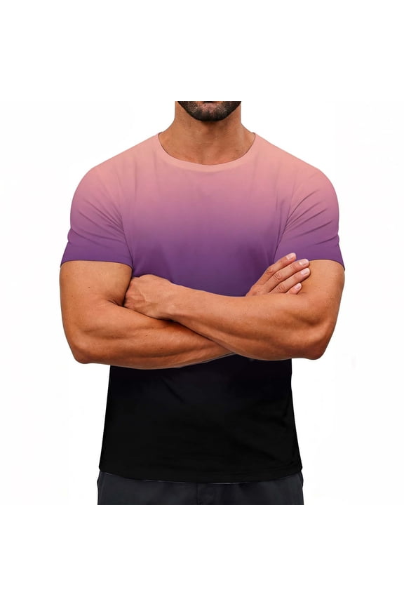 Men's and Women's Gradient Printed Round Neck Short Sleeve T-Shirt Vintage Casual Sports Wear Elastic Comfortable Breathable Fabric for Daily Use Gym Party