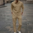 thumbnail image 1 of Taylonsss Mens Casual Long Sleeve Solid Color Turn Down Collar Button Front Drawstring Pants Comfortable Fashionable Outfit Set for All Seasons, 1 of 5