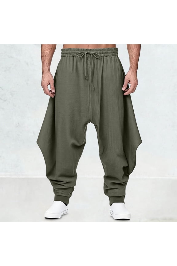 Mens Casual Pants with Elastic Drawstring Waist Haarem Jogger Style Comfortable Loose Fit Solid Color Trousers for Daily Wear