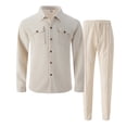 thumbnail image 1 of Taylonsss Mens Fashion Casual Long Sleeve Turn Down Collar Shirt with Elastic Waist Tracksuit Set, 1 of 5