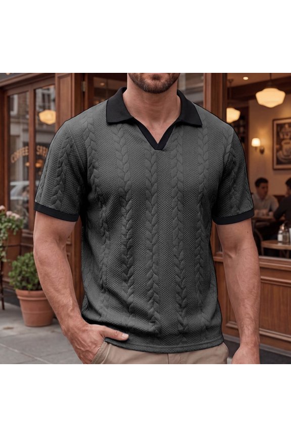 Mens Patchwork Collar V Neck Plaid Casual T-Shirt Lightweight Soft Comfortable Long Sleeve Shirt for Spring Fall Outdoor Daily Wear