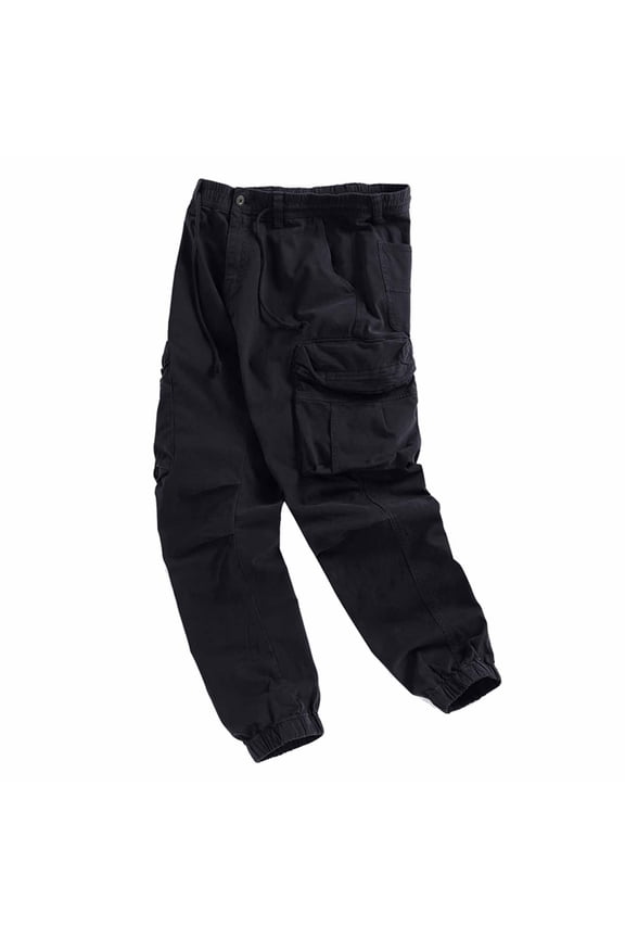 Mens Workwear Pants Multi Pocket Elastic Waist Drawstring Ankle Strap Outdoor Casual Hiking Adventure Comfortable