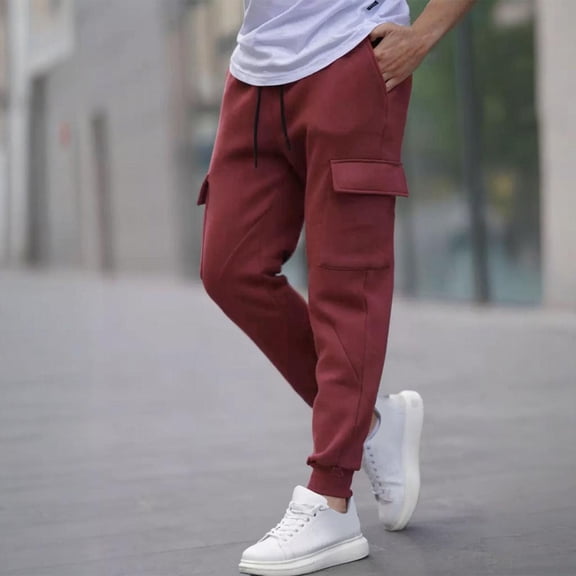 Taylonsss Mens Workwear Sweatpants Drawstring Elastic Waist Tapered Leg Casual Comfortable Pants with Pockets for Everyday Wear