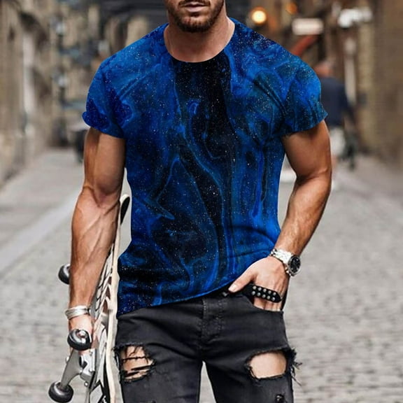 Taylonsss New Fashion Men's T-shirt 3D Unlocated Sky Beam Printing Short Sleeve Round Neck T-shirt Casual Sports Top Blouses