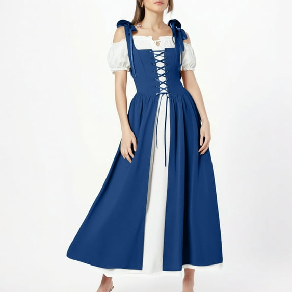 Taylonsss Renaissance Costume Women Medieval Dress Renaissance Pirate Irish Ren Faire Dresses Short Sleeve Maxi Dress