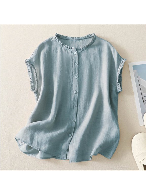 Sleeveless Linen Tops for Women Dressy Casual Tank Top Button Down Gauze Shirts Summer Loose Fit Lightweight Tunics Blouses