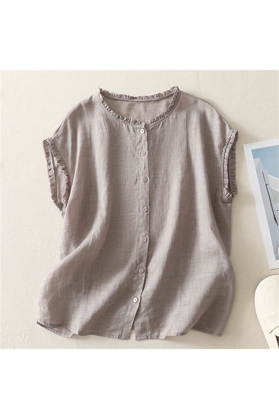 Sleeveless Linen Tops for Women Dressy Casual Tank Top Button Down Gauze Shirts Summer Loose Fit Lightweight Tunics Blouses