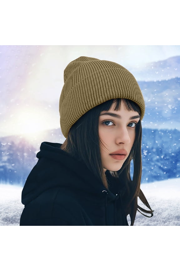 Solid Fall Winter Classic Double Layer Knit Beanie Hat Warm Thick Acrylic Winter Hats Daily Cuffed Watch Hat Crochet Cap