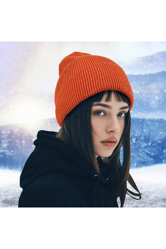 Solid Fall Winter Classic Double Layer Knit Beanie Hat Warm Thick Acrylic Winter Hats Daily Cuffed Watch Hat Crochet Cap